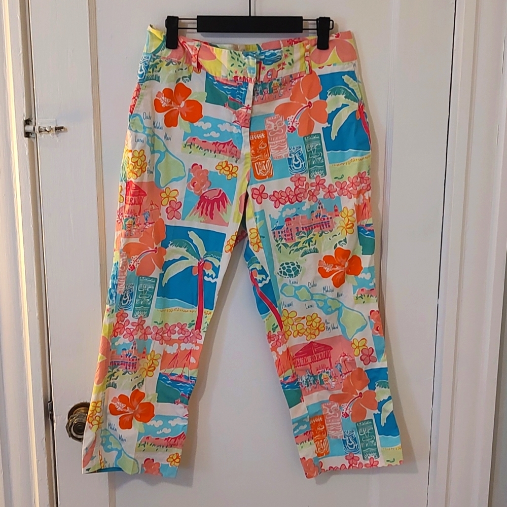 Lily Pulitzer Pink Palace Patch Crop Pant Sz 8